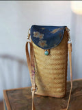 Handmade Bamboo Woven Satin Phone Crossbody