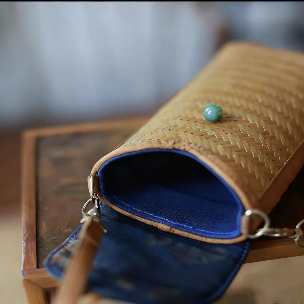 Handmade Bamboo Woven Satin Phone Crossbody