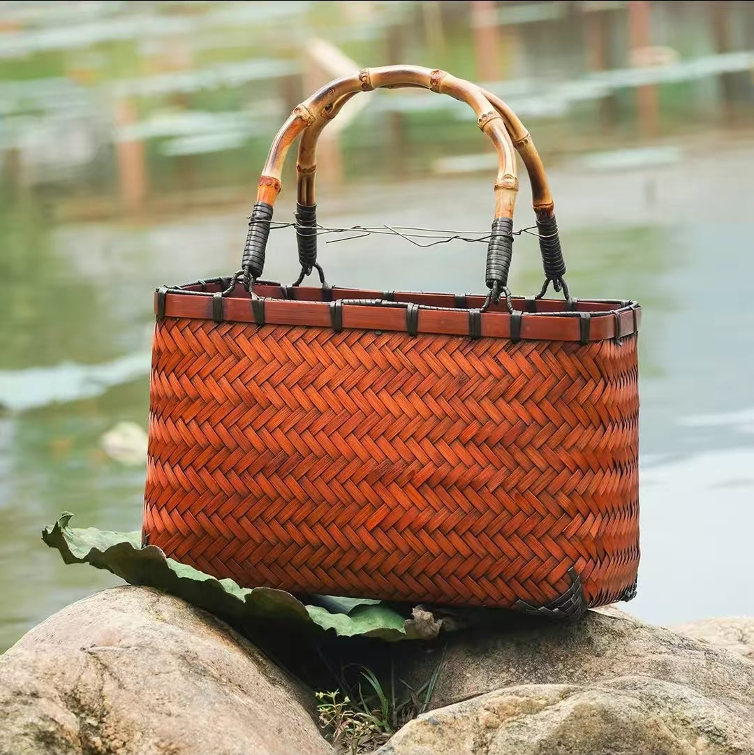 Bamboo-woven vintage bag