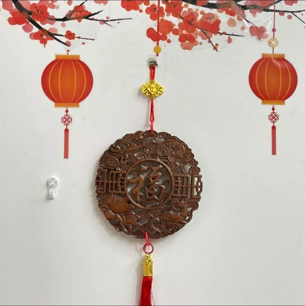 福禄寿禧平安福 香樟木实木雕刻挂件