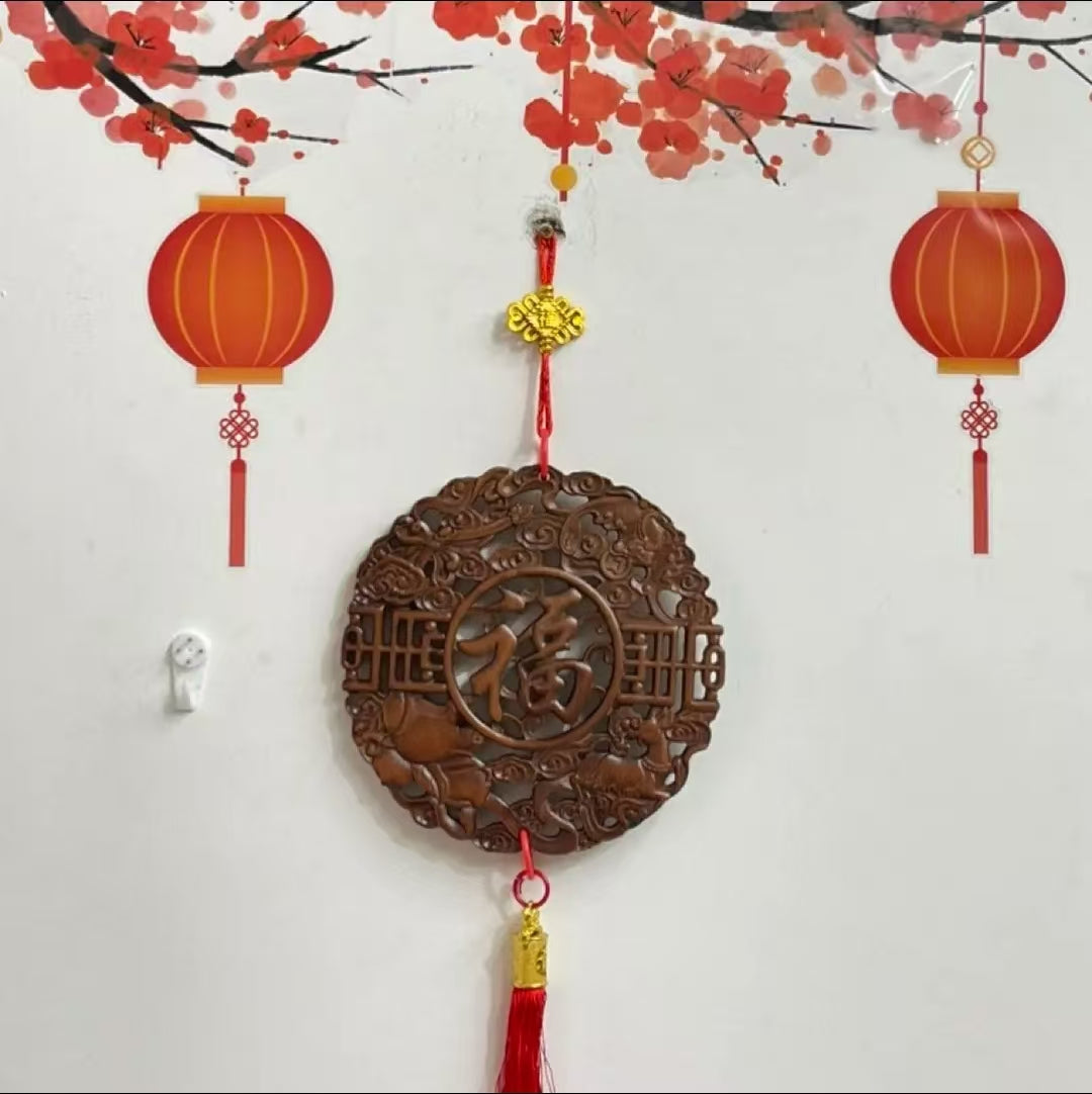 福禄寿禧平安福 香樟木实木雕刻挂件